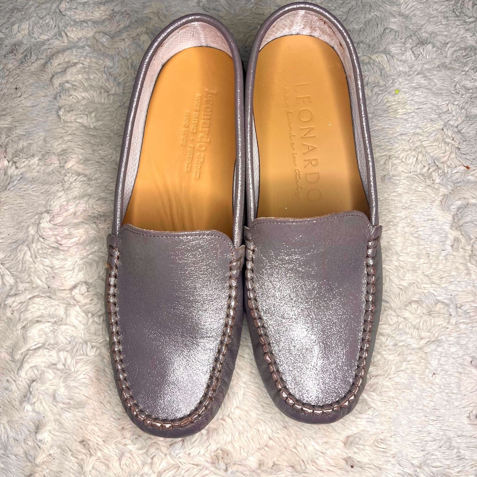 Leonardo Shoes Silver Gold Metallic Leather Loafers Made In Italy Eu 41 Handmade — image 4 of 8